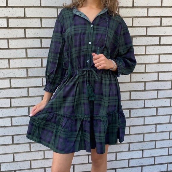 Simply Southern Plaid green/dark blue preppy tartan dress L - Picture 2 of 8